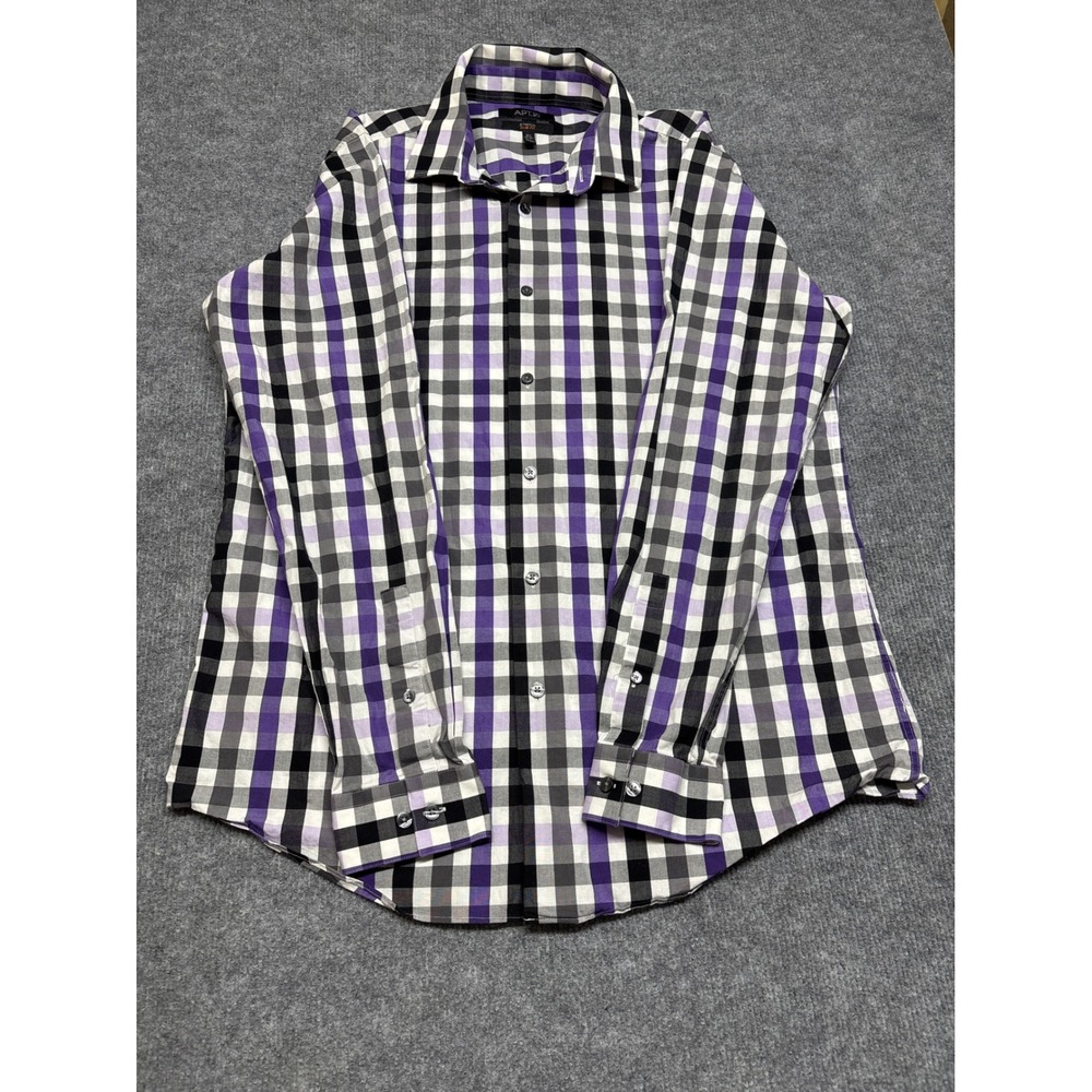 Apt 9 Mens Slim Fit Stretch Button Down Shirt Purple Black Plaid Size L